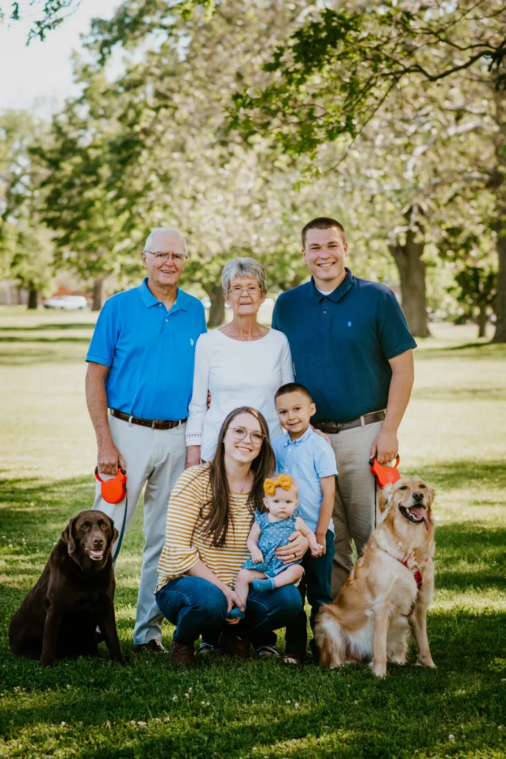 The whole family together in the spring field